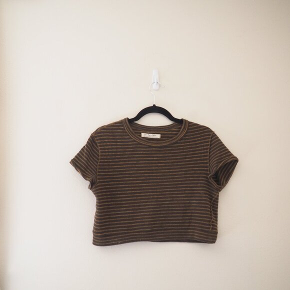 * We The Free People Sabrina Army Combo Stripe Short Sleeve Shirt sz S - Picture 4 of 7